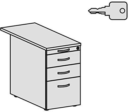 Standcontainer mit Hängeregistratur und 2 Metall-Schubfächern und 1000 mm Abdeckplatte, Utensilienschubfach, Metall-Rollschubführung, Zentralverriegelung, 438x1000x720, Buche/Buche/Lichtgrau