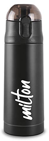 Milton Insulated Water Bottle 16 oz (500 ml) Stainless Steel Double Walled Vacuum Flask Hot and Cold Drinks, Leak Proof Spout Lid, Office, Gym, Hiking, Travel Bottle New Crown 600 Black
