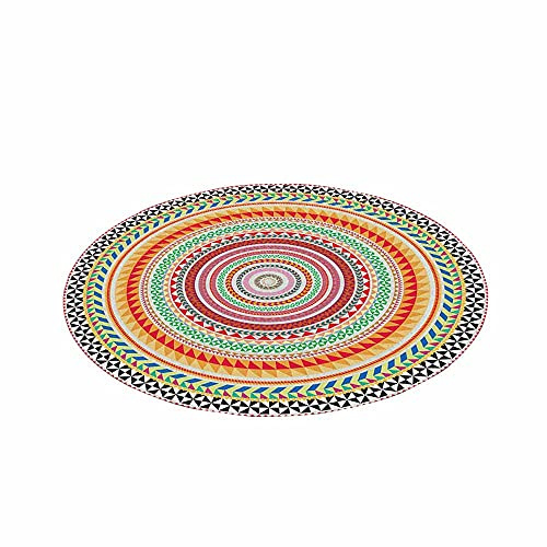 Morbuy Runder Teppich Innenbereich, Flur Teppich Polyester Wohnzimmer Fussabstreifer rutschfest und Waschbar Praktische Fußabtreter - Böhmischer Mandala-Druck (100cm,Regenbogenfarben)
