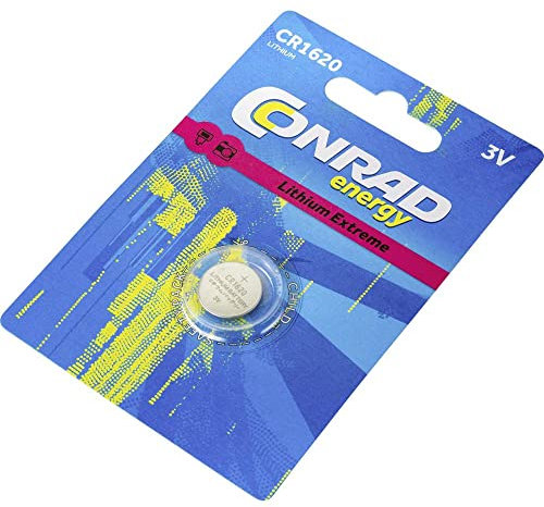 Conrad energy Pila de botón CR1620 de Litio, 70 mAh, 3 V, 1 Unidad