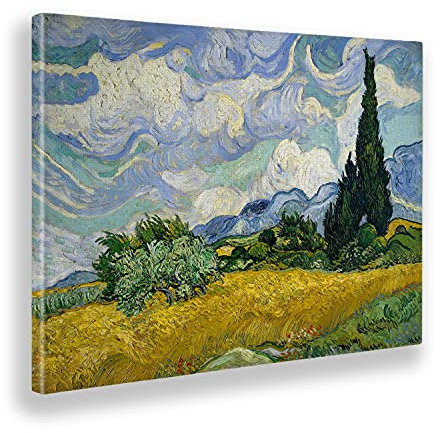 Giallobus - Gemälde - Vincent Van Gogh - Weizenfeld mit Zypressen - Leinwand mit Standardrahmen - 140x100 - Bereit zum Aufhängen - Moderne Gemälde für zu Hause