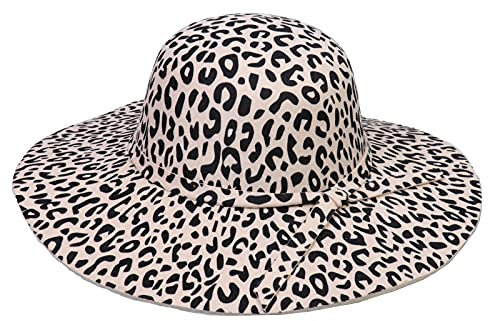 VPbao Bowler Fedora Hut aus Wolle mit breiter Krempe aus Filz für Damen, Schlapphut, Derby, Kirche, Partyhüte, faltbar, B: Frau Leopard Beige, Einheitsgröße