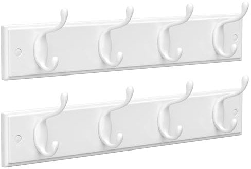 SONGMICS Wandgarderobe 2er Set, Garderobe, Garderobe, mit 4 Doppelhaken aus Metall, Möbel für Eingangsbereich, für Taschen, Mäntel, Flur, Wohnzimmer, Schlafzimmer, weiß LHR023W02