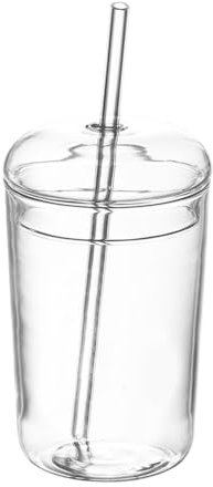 Vasos de vidrio con tapa y popote, vasos estéticos transparentes Boba, botellas de agua de vidrio, vaso reutilizable con tapa y para té de burbujas, zumo de café helado