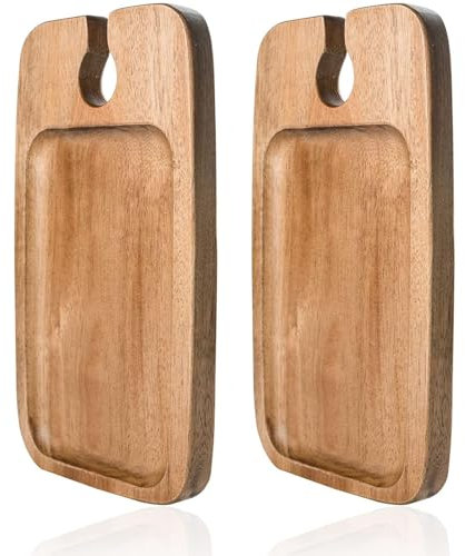 Wine Appetizer Plates, James.F Cocktail Plate, Acacia Wooden Serving Tray with Wine Holder, Cheese Serving Boards Set of 2 for Parties