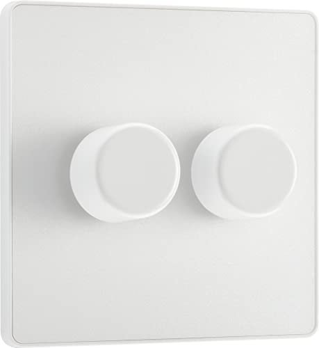 BG Electrical Intelligent Double Wall Dimmer Switch, 2 Way, Screwless Front Plate, Evolve, Pearlescent White, 200W, PCDCL82W