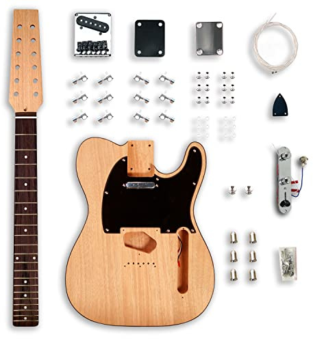 BexGears Kits de guitarra eléctrica de 12 cuerdas, cuerpo de caoba, mástil de caoba y diapasón compuesto de ébano, You Build The Guitar