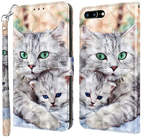 LMFULM® Case for Apple iPhone 6 Plus/6s Plus / 7 Plus/8 Plus (5.5 Inch) PU Leather Case Phone Protective Shell Wallet Stent Function Magnetic Flip Cover Holster - 3D Two Cat