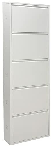 DRW Schuhschrank mit 5 Schubladen aus Metall mit Belüftungsöffnungen in Weiß, 50 x 15 x 170 cm, bunt, estandar