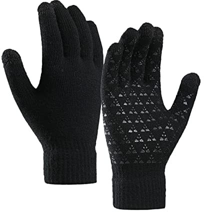 Orbgons Handschuhe Damen Weiche Strickhandschuhe Winter -Rutsch-Touchscreen-Futter Verbesserte Für Herren Elastische Thermomanschettenhandschuhe Damen Lederhandschuhe Mit Fell (Black, One Size)