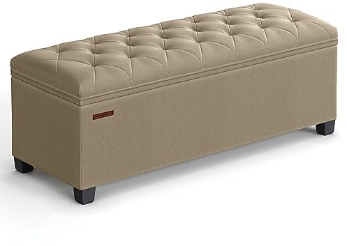SONGMICS Storage Ottoman Bench, Foot Rest with Legs, 15.7 x 43.3 x 15.7 Inches, End of Bed Bench, Storage Chest, Load up to 660 lb, for Living Room, Bedroom, Entryway, Camel Brown ULSF088R01