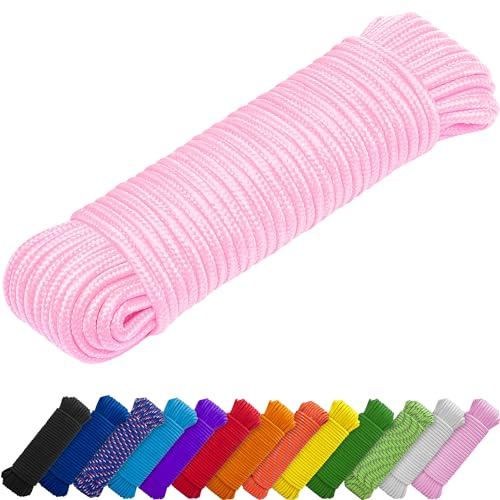 TECEUM Seil– 27.5M x 6mm (1/4 Inch) – Rosa - Starkes Allzweckseil - Camping, Basteln, Fahnenmast, drinnen und draußen - Polypropylen Nylon Poly Leichtgewicht Diamant geflochtene Schnur