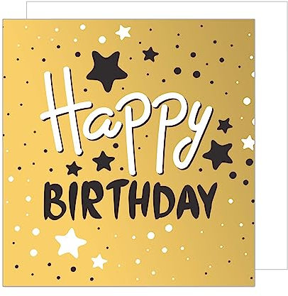 Edition Seidel Premium quadratische Geburtstagskarte mit Umschlag. Glückwunschkarte Happy Birthday Karte Geburtstag Mann Frau Teenager Punkte Sterne Gold Schwarz (GQ102)