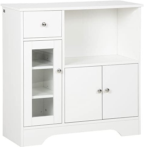HOMCOM Buffet de Cuisine Meuble de Rangement Moderne avec Porte en Verre, tiroir, Grande Niche et étagères réglables, 80 x 30 x 82 cm, Blanc