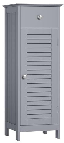 VASAGLE Bathroom Storage Cabinet, Slim Bathroom Storage Unit, Freestanding Bathroom Organiser with Drawer and Shutter Door, for Bathroom, Living Room, Bedroom, 30 x 32 x 87 cm, Dove Grey BBC043G02