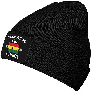 Peiyeety I'mYelling I'm Ghana Ghanaische Flagge Strickmütze Mütze Herren Damen Sport Warm Trendy Classic Watch Caps Schwarz