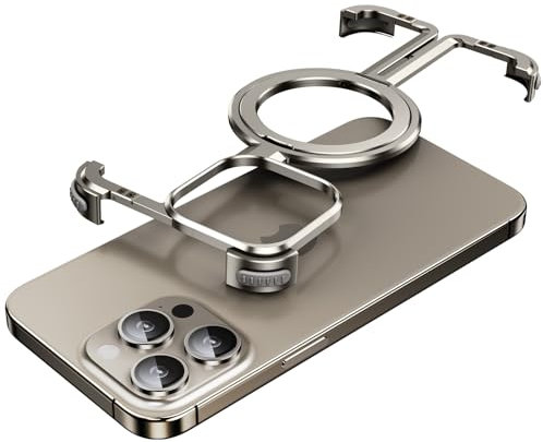 OGRANEE Rahmenlose Schutzhülle aus natürlichem Titan, für iPhone 15 Pro, mit Magsafe-Ständer, Lünette, weniger minimalistisch, Metall, schmal, hart, stoßfest, ultradünn, mit Ringständer, magnetische