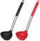 Herogo Set di 2 mestoli in silicone, mestolo da 31 cm, con manico in acciaio inox, cucchiaio grande per zuppe, resistente al calore e antiaderente, facile da pulire, nero e rosso