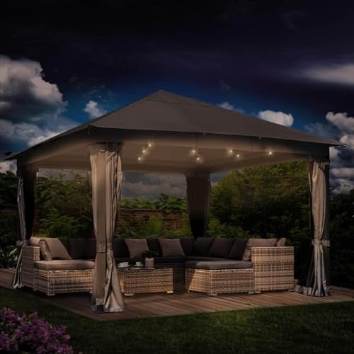 BRAST® Pavillon Aluminium Infinity 3x4m oder 4x4m | viele Modelle & Farben | inkl. Moskitonetz | wahlweise LEDs | wasserdicht | stabil | UV-Schutz | 4x4m Grau LEDs