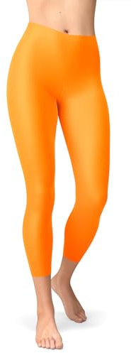 sissycos Damen Neon 3/4 kurz Leggings sanft Elastische Taille Leggings(Neon Qrange,L/XXL)