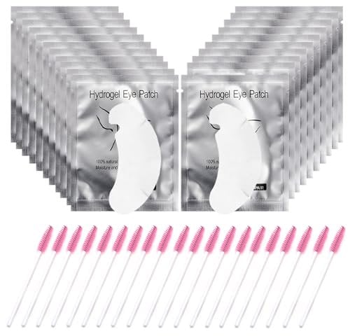 AQSQWQ Augenpads für Wimpernverlängerung [50 Paar], Wimpern Pads, Wimpern Extension Pads mit 20 Stück Wimpernbürste, Wimpernverlängerung Augen Pads Eye Gel Patch für Eyelash Extensions