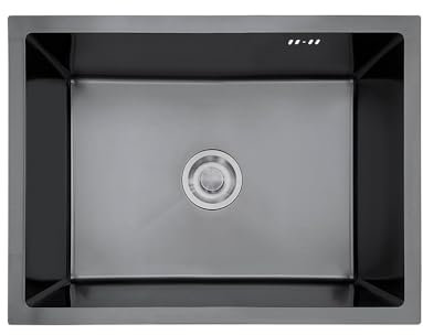 Inguz - Erik, Fregadero Cocina Medidas: 60 x 45 CM, Bajo Encimera o Sobre Encimera con Filtro de Drenaje, sifon y rebosadero y desagüe. (Negro)