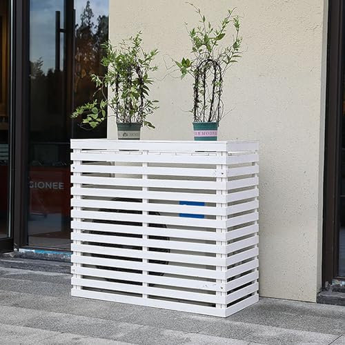 XRRJFYH Air Conditioner Covers for Outside Fence AC Covers Decorative AC Unit Cover Wood, Plant Stand, with Top Cover (Color : Bianco, Size : 85x35x80cm)