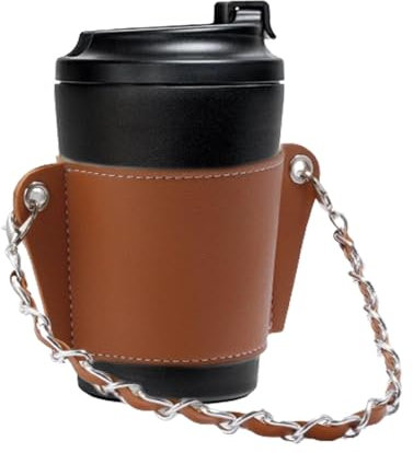 Correa para portavasos de café, soporte para vasos de piel sintética con correa, funda para café helado, organizador de bebidas de crucero, funda de cuero de lujo con asa para bebidas con
