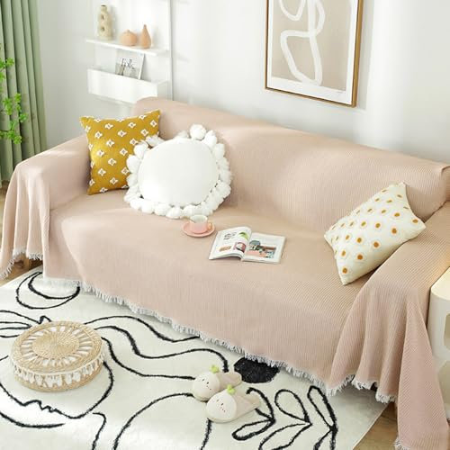 FANSU Sofabezug L Form 1 2 3 4 Sitzer, Zwei Farben Reversibel Sofaüberwurf Decke Ecksofa Couch Bezug Sofaschoner Sofa Decken Einteiliger Couch Überwürf (Khaki-Weiß,2 Sitzer(180x230cm)