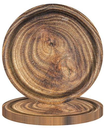 MaitianGuyou Lot de 40 assiettes en carton à grain de bois rustique jetables de 17,8 cm pour fête prénatale, bûcheron, fête d'anniversaire (bois foncé)