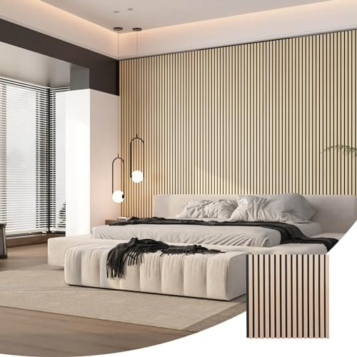 KVENI Acoustic Wood Slat Wall Panels - Modern Wood Panels for Wall, 3D Fluted Sound Absorbing Panel with Wood Finish, Noise Cancelling & Absorbing Wooden Panels, 7.87x7.87 (Sample, Oak)