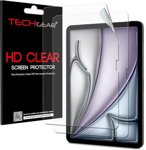 TECHGEAR 2 Pack Protection Ecran pour iPad Air 13 Pouces (M3 / M2) - Film de Protection Écran Ultra Clair avec Chiffon de Nettoyage & Carte d'Application pour iPad Air 13 2025/2024