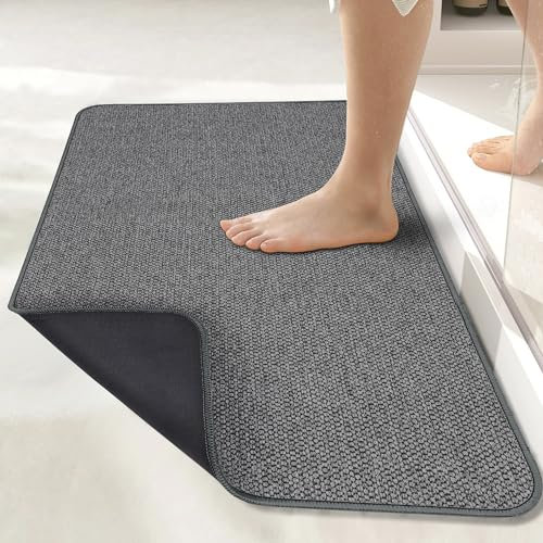 Bosap Bath Mat, Ultra Thin Bath Rugs, Rubber Mats for Quick Dry, Washable, Fit Under Door, Super Absorbent for Bathroom Floor, Shower, Sink (Dark Grey, 17''x27'')