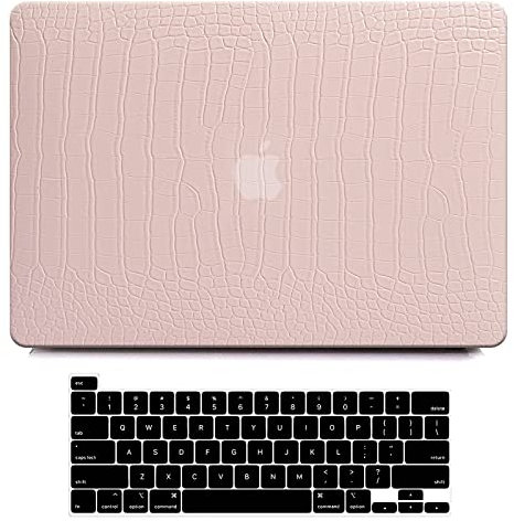 AUSMIX for MacBook Air 13 Inch Case 2021 2020 2019 2018 Release M1 A2337 A2179 A1932 Touch ID, MacBook Air M1 Cover Crocodile Leather Hard Shell Case & Keyboard Cover for MacBook Air 13 Inch,Pink