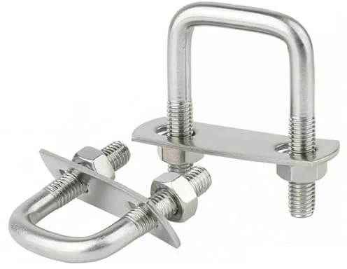 Edelstahl M8 Bootsanhänger U-Bolzen Vierkantrohrschelle 2er-Pack Rohrschellen-Befestigungsclip mit Muttern und Rahmenplatte
