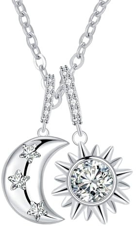 Micory Sonne und Mond Halskette Damen 925 Silber Schmuck Geschenke Kette Valentinstag Muttertag Geburtstag Geschenk für Mama Ehefrau Freundin Tochter