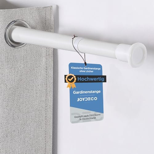 Joydeco Gardinenstange ohne Bohren 410-460cm, Matt Weiß Multifunktionale Teleskopstange Klemmbar - Vorhangstange duschvorhangstange, Spannstange Ausziehbar - für ihre Gardinen, Trennwand und Balkon