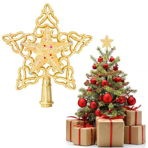 Christmas Tree Topper, 6.3 * 5.9 in Lightweight Tree Top Star Christmas Decorations, Xmas Party Christmas Tree Star Topper Home Accessories (Gold)