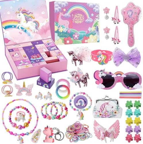 Adventskalender 2024,24 Tage Überraschung,Adventskalender Einhorn,adventskalender mädchen,Weihnachtskalender Schmuck Basteln Mädchen Armbänder Halsketten,Geschenk für Kinder