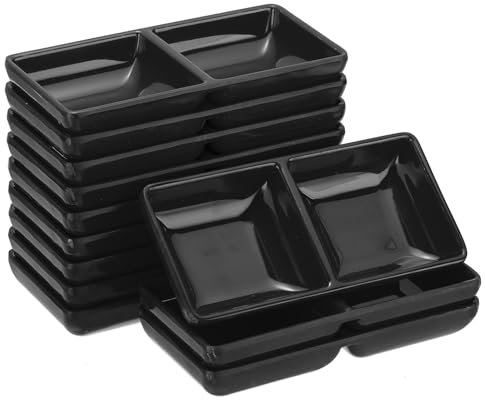 sourcing map 12 ciotole quadrate MF, piccole ciotole nere con 2 scomparti divisi, piatti di soia per condimenti, dessert, casa, barbecue, feste, picnic, ristorante