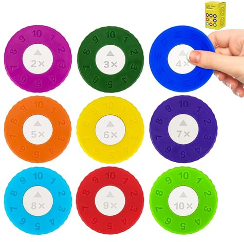 Meetory 9 Stück Mathe Fidget Spinner für Kinder - Interaktives Lernspielzeug für Multiplikation & Division, Förderung von Mathematikfähigkeiten im Klassenzimmer & Zuhause (Multiplizieren)