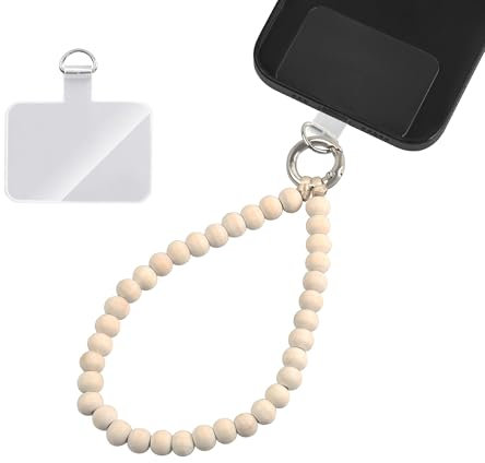 GD GOOD.designs Handykette mit Holzperlen kurz - Universal Handy Handschlaufe inkl. Patch für jede Handy-Hülle | Lanyard Handyband zum Umhängen (Länge 24cm)