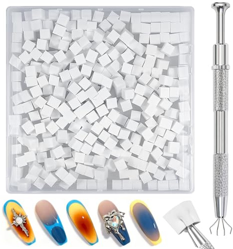 Qufiiry 300 Stück Nail Art Schwämme mit Metallgreifer, Nagelkunst Schwammpinsel, Maniküre Zubehör für Nägel, um Eine Vielzahl von Gradient Nail Art Patterns zu Erstellen (Weiß)