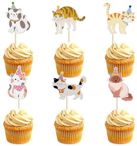 Blumomon 36 Stück Katze Cupcake Topper Katze Geburtstags Kuchen Deckel Katze Themen Party Dekorationen
