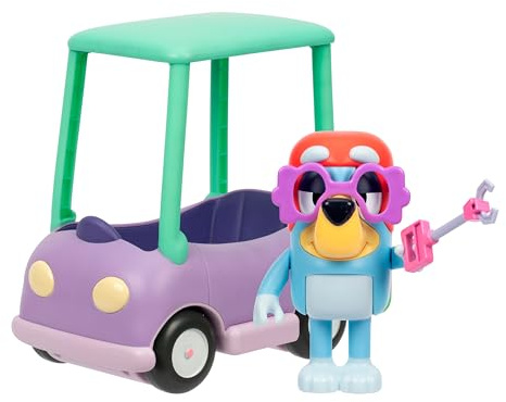 Bluey Chat Mates Grannies Car With Janet. Press Janet's Nose and Hear 10 Of Her phrases From The Show! Includes the Grannies Car, Articulated Dressed as Janet, Janet's Glasses and Grabber!
