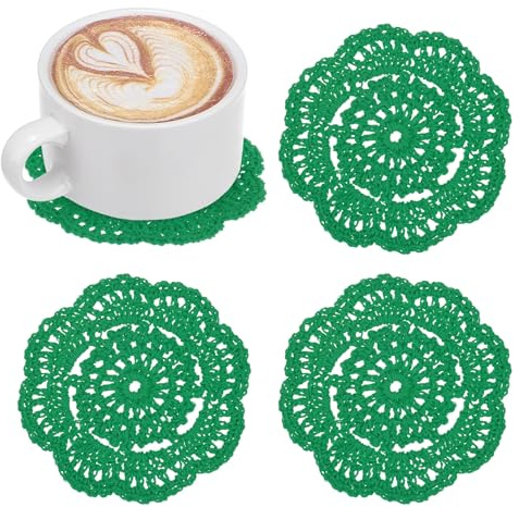 M METERXITY 4-Pack Presine All'Uncinetto Fatte A Mano, Rotondi In Cotone 4Pollici/10Cm Per Tavolo/Tazza/Scodella/Vaso/Vassoio Da Tè/Decorazione Casa, Centrini Pizzo [Verde Natale]