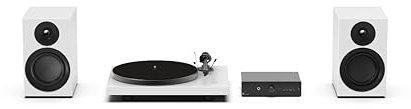 Pro-Ject Colourful Audio System E, True Analog HiFi Stereo System, All-In-One Hi-Fi Set including Debut E Turntable, Stereo Box E Integrated Amplifier, and Speaker Box 5E Carbon (Satin White)