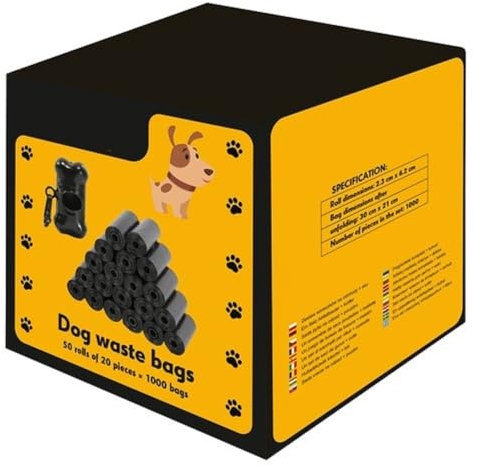 GADIRIA Hundekotbeutel – 1000 Müllbeutel für Hundekot, mit Spender/Beutelhalter mit Leinenclip (50 Packungen).