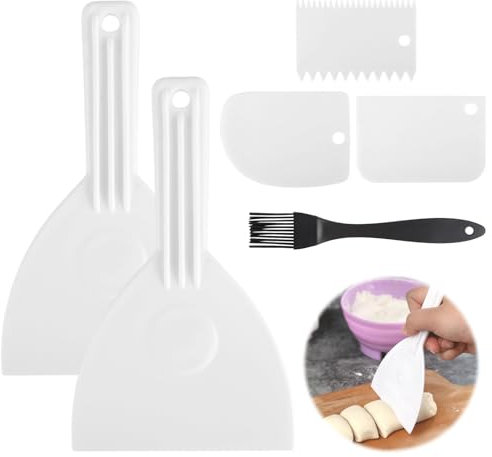 Pack of 6 Dough Spatulas, 2 Plastic Pizza Spatulas with 3 Dough Cards and 1 Silicone Brush, Pizza Spatula, Pizza Dough Spatula for Pizza Dough Pastry Bread Baking