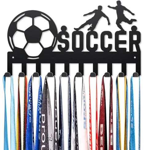 MAYJOYDIY Fußball Design Schlüsselhalter für Wand 40×22cm Metall Kleiderhaken Wand mit 10 Haken Modern Sportschießen Schlüsselbrett für Flur, Eingangsbereich, Küche, Badezimmer (Schwarz)